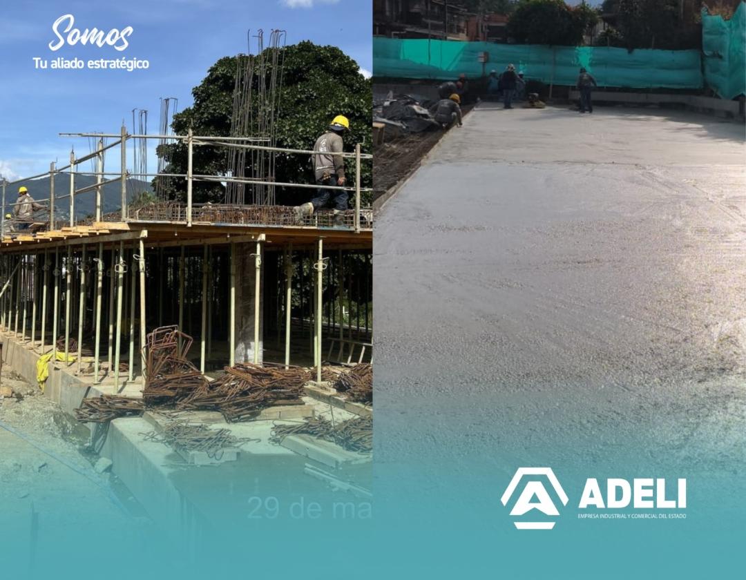 al lado izquierdo una toma de paviment6ación y al lado derecho construcción de estructura en construcción.